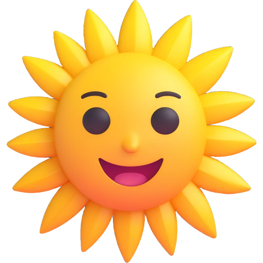 sun, 3D emoji style, bright and friendly sun with rays emoji