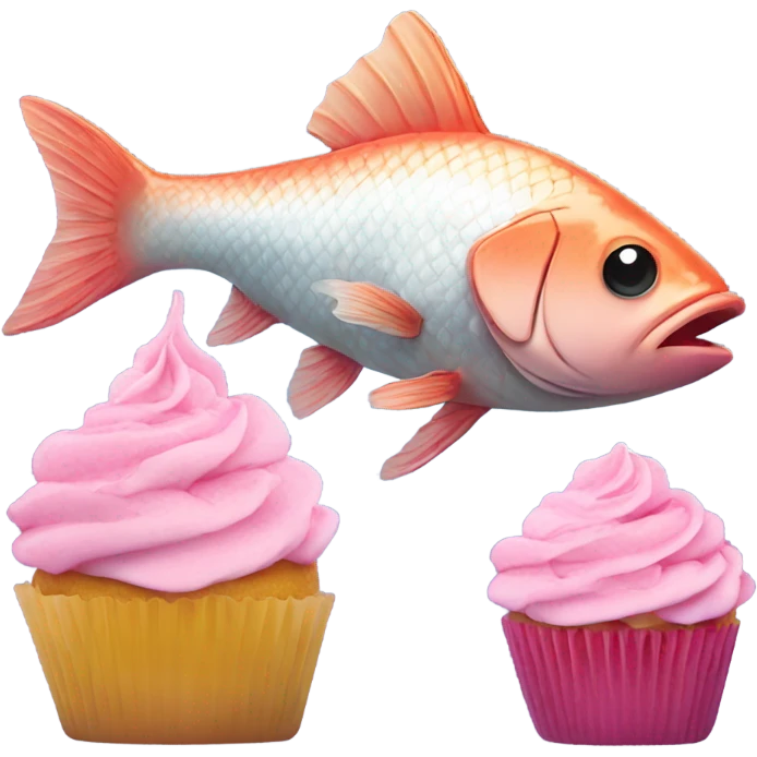 fish eating a fish and pink cupcake emoji