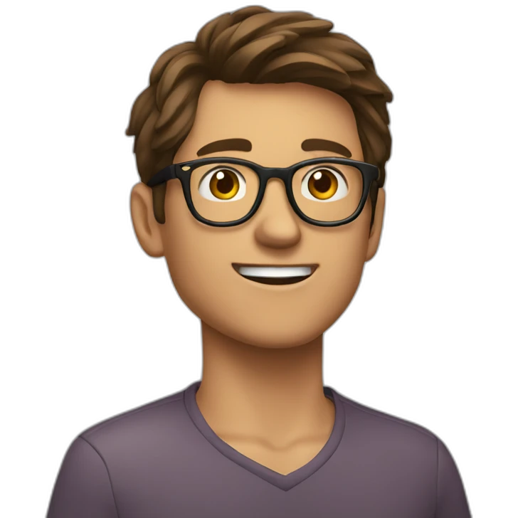 Young brown haired men with glasses, throwing grape emoji