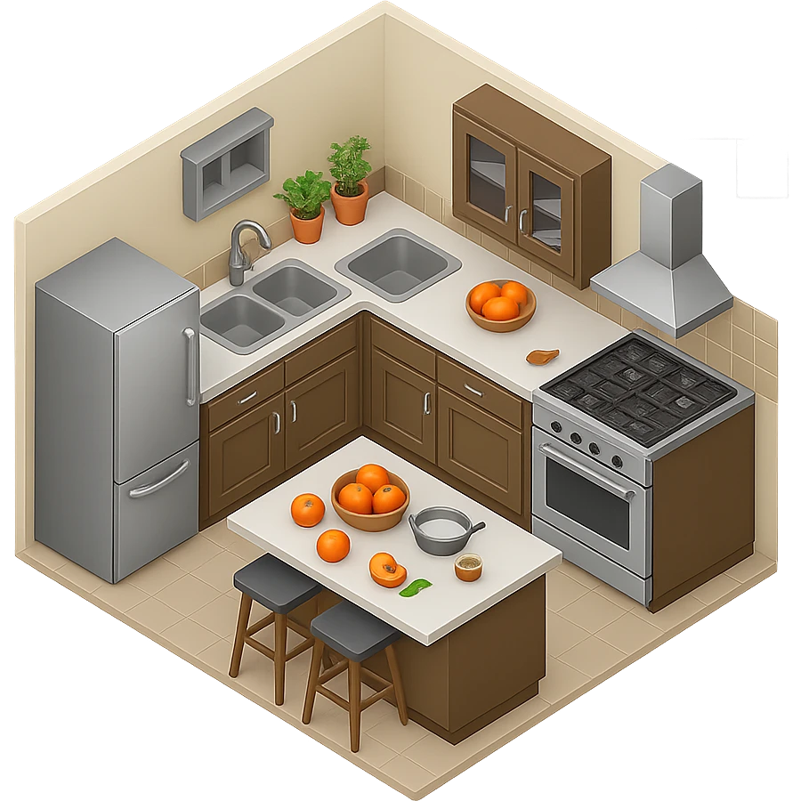 Make the background transparent, keep the plus (+) symbol in the top right corner white, and keep the kitchen emoji unchanged. emoji