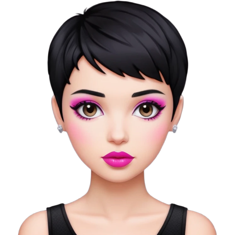woman pixie cut textured black hair shiny pink lips emoji