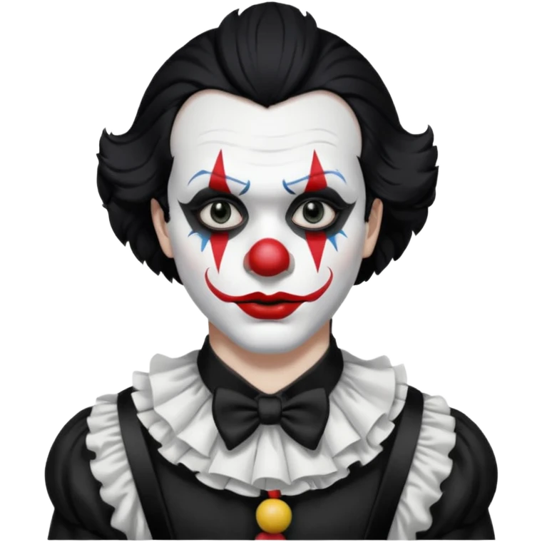man with black hair only black and white clown makeup black eye makeup black lipstick black clothes emoji
