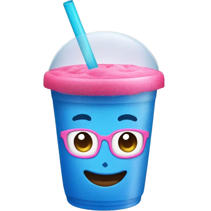 Make a blue Slushy with a pink straw in  plastic cup emoji