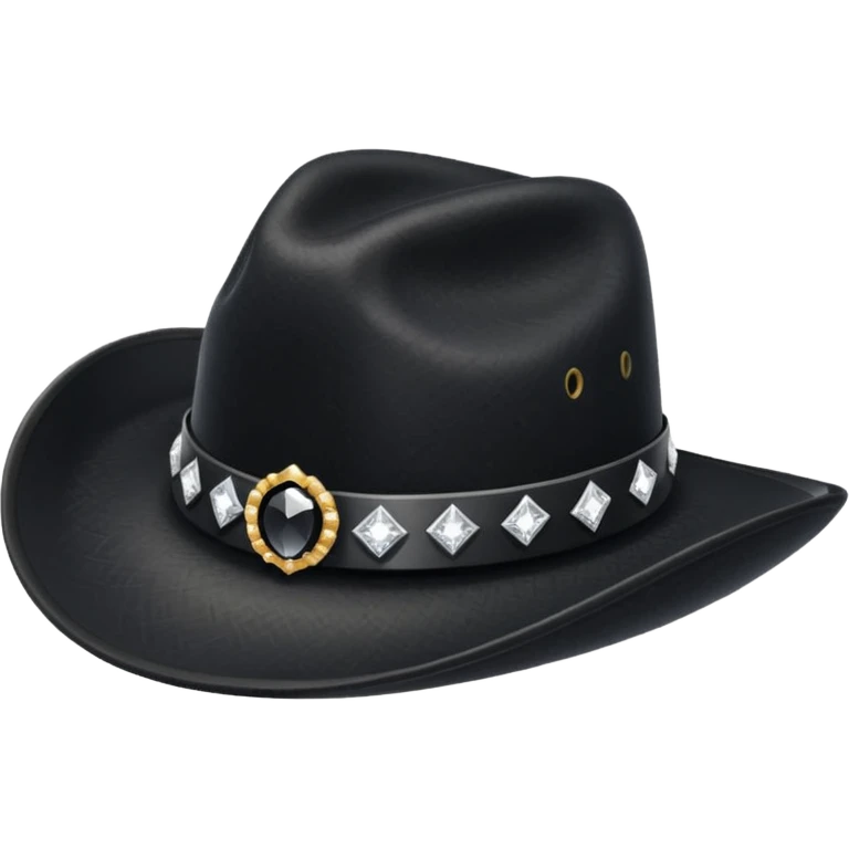 black cowboy hat with a black feather and some small diamonds emoji