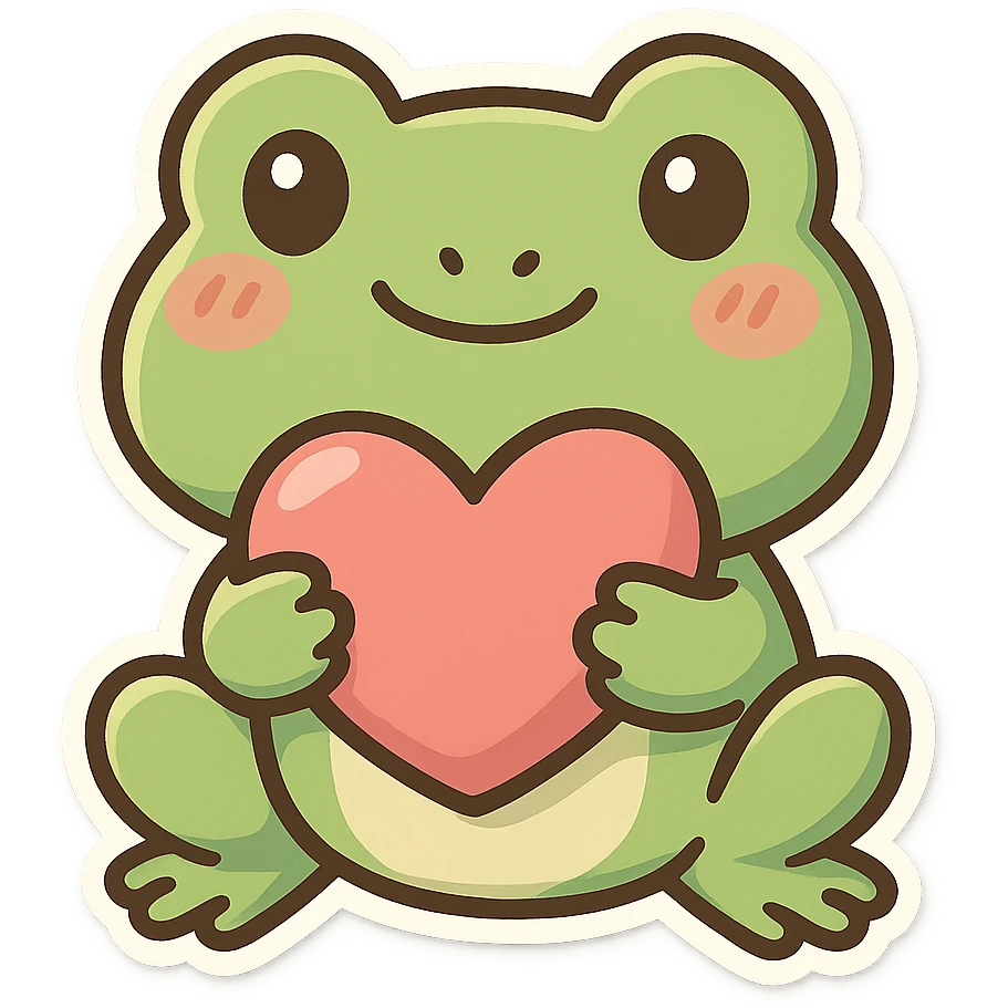Cute frog holding a heart, Q version sticker style emoji