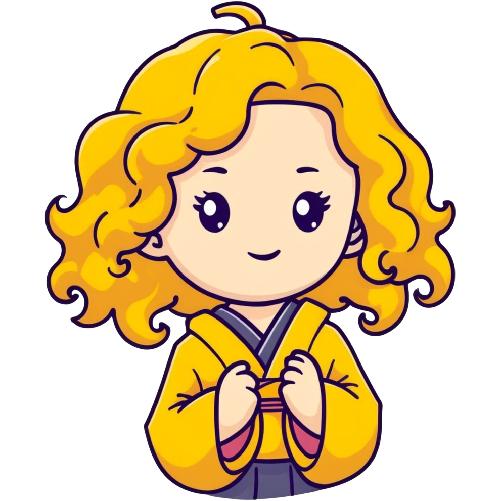 Cute Japanese girl with golden big curly wavy hair emoji
