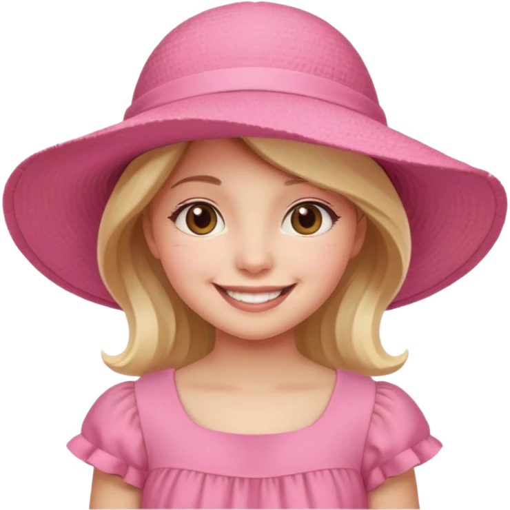 Girl in pink dress and sunhat smiling emoji