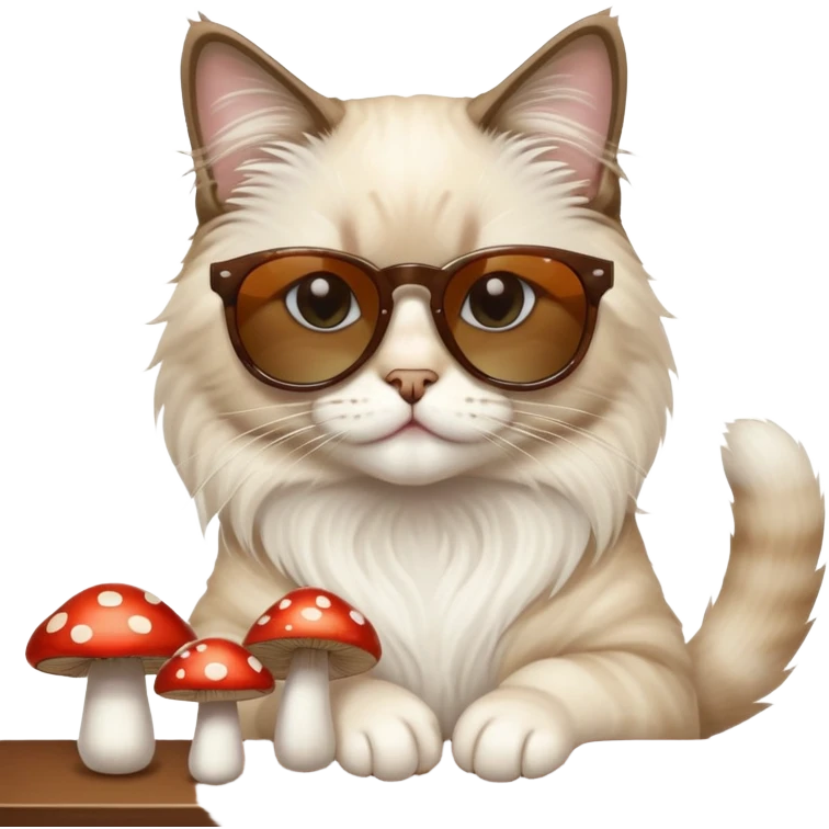 One ragdoll cat with sunglasses selling mushrooms in a bar emoji