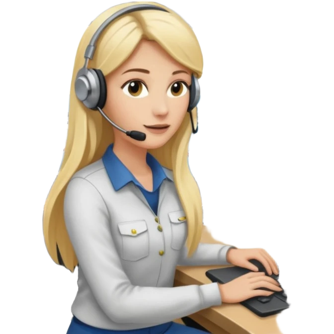 a blondie woman with long hair working with a computer laptop and a grains cargo vessel (boat) around emoji