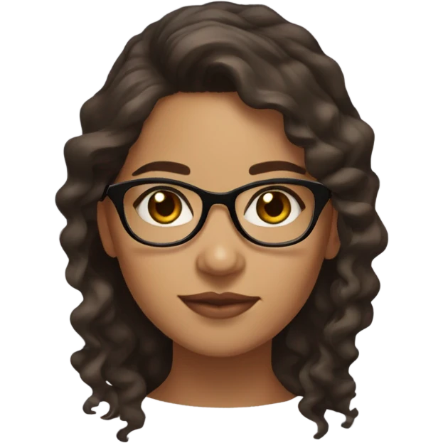 girl with olive skin, light brown eyes, long dark brown wavy hair and glasses emoji