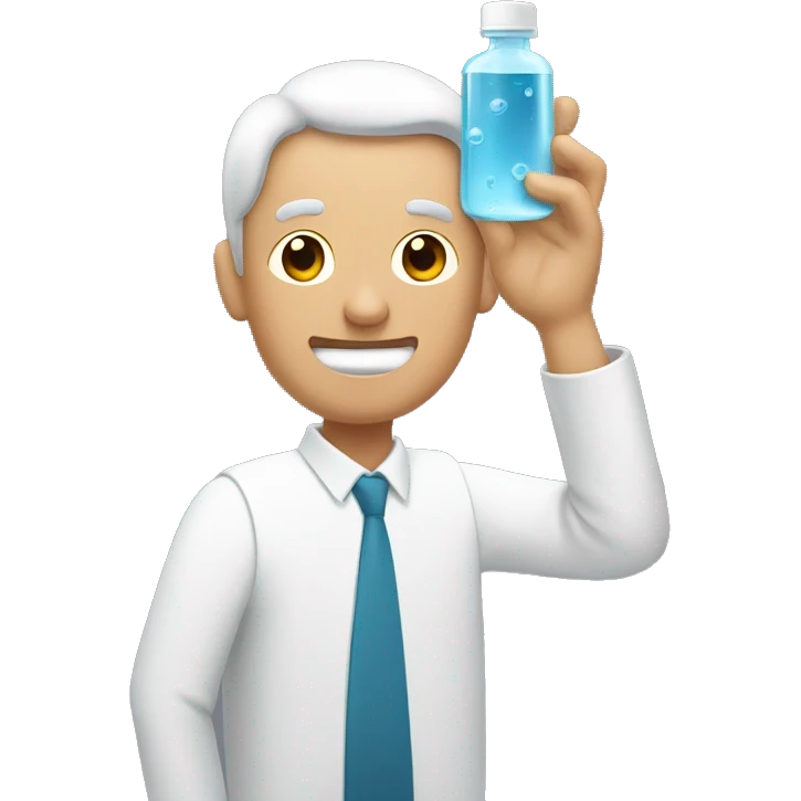 A man holding a serum cap in his hand from which a few drops of water are falling emoji