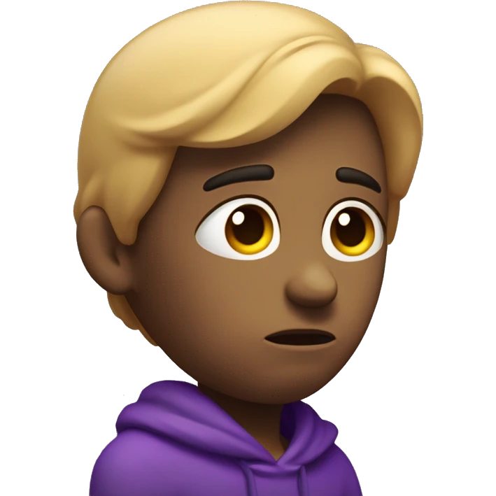 A sad 3D character with slouched shoulders, a downcast gaze, and a frown. Teardrops on the face, with a purple color theme emphasizing the melancholic mood, as if in a portrait photo emoji
