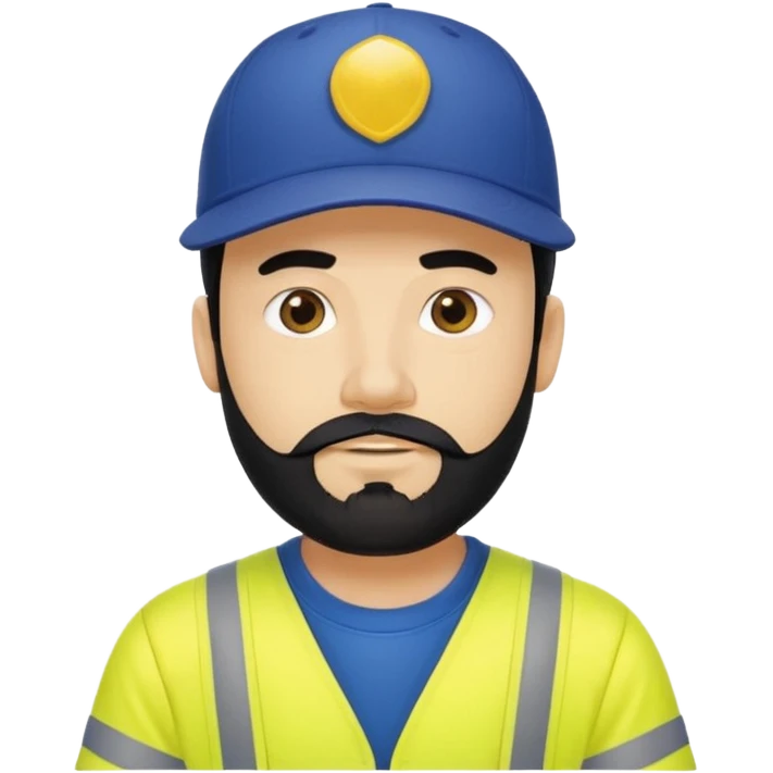 Man in yellow hi vis overalls, with black hair and full beard, wearing a dark blue baseball cap  emoji