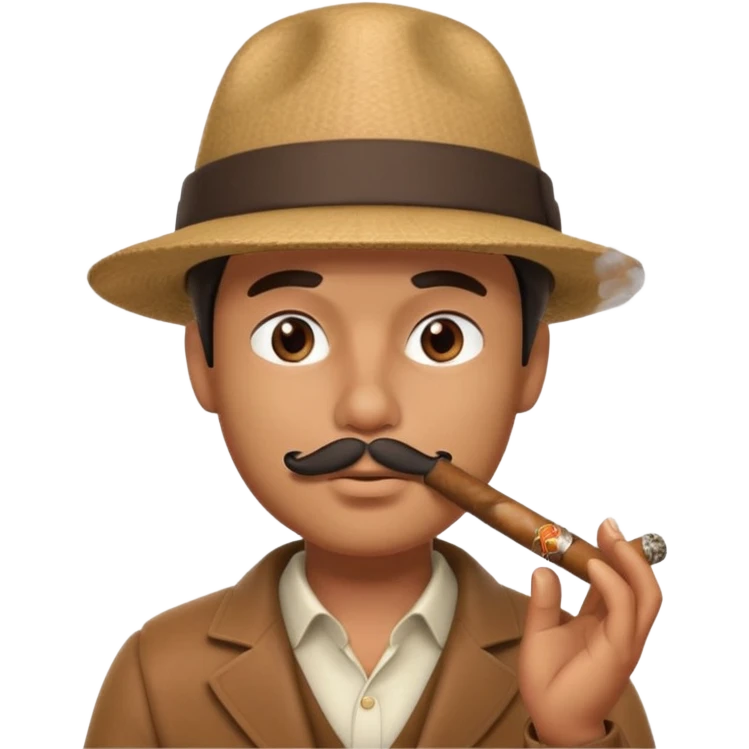 A 3D cartoon man wearing a hat, puffing cigar smoke, calm expression, soft lighting, realistic Memoji-style. emoji