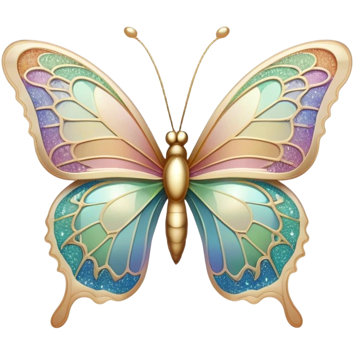 Pastel sparkly beige glittery iridescent rainbow transparent butterfly with detailed intricate patterns emoji