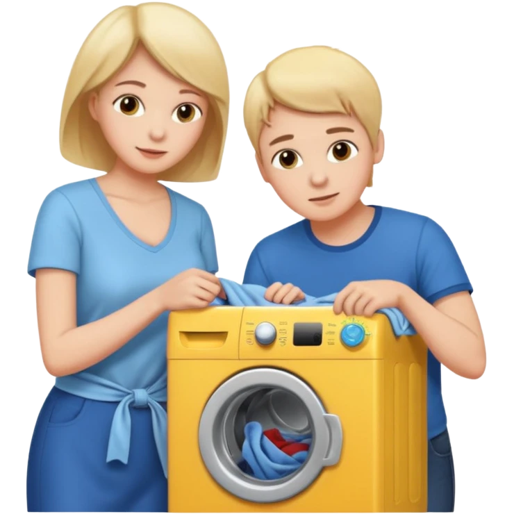 Mother and son putting clothes in the washing machine emoji