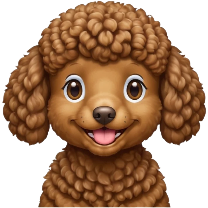 Head of a brown poodle, curly fur, smiling with closed mouth, no tongue showing
 emoji