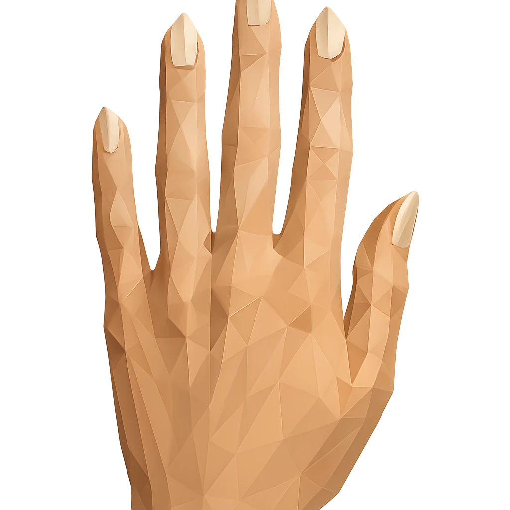 beautiful realistic female hand with five fingers and beige manicure, polygonal style emoji