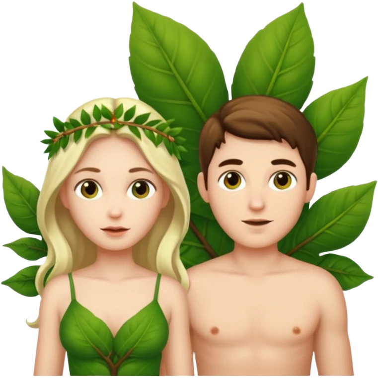 Adam and Eve with leaf clothing emoji