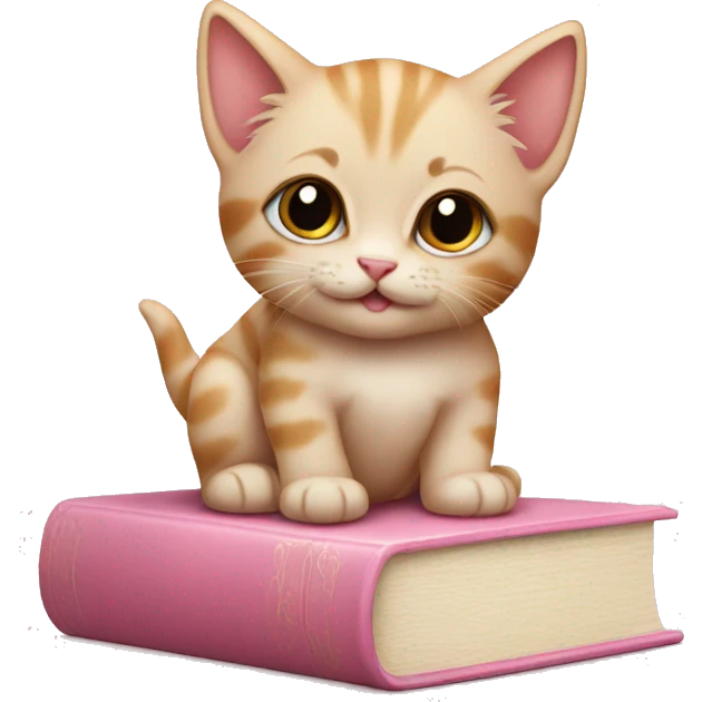 Kitten on top of a closed light pink book emoji