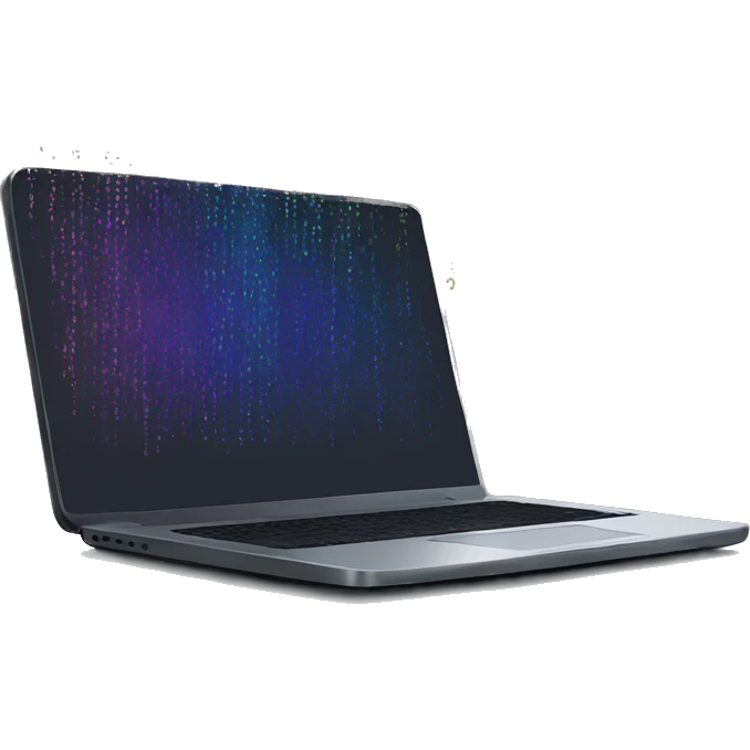 laptop with colorful strokes of code on the screen emoji