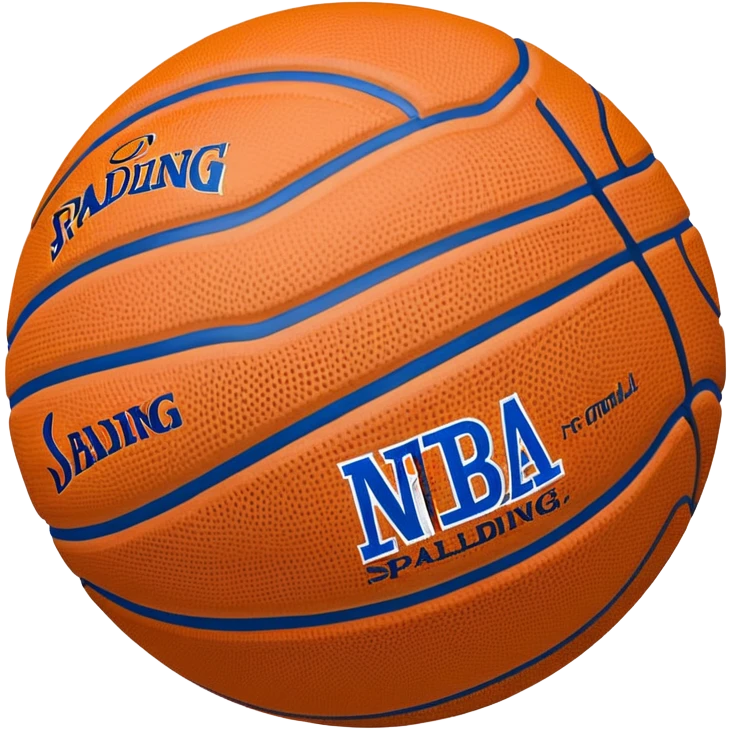 Hyper minimal blue basketball with simplest line pattern, micro NBA and Spalding logos, iOS emoji style emoji
