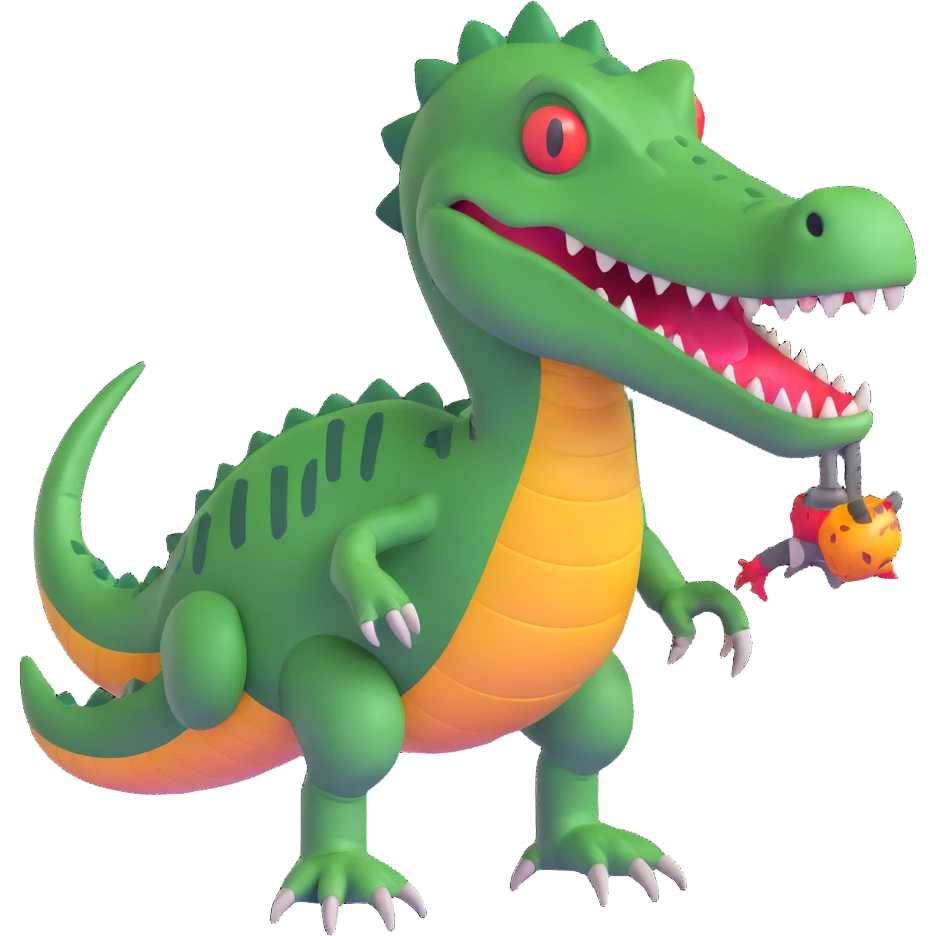 A hybrid creature that's part bomb, part dinosaur, and part crocodile emoji