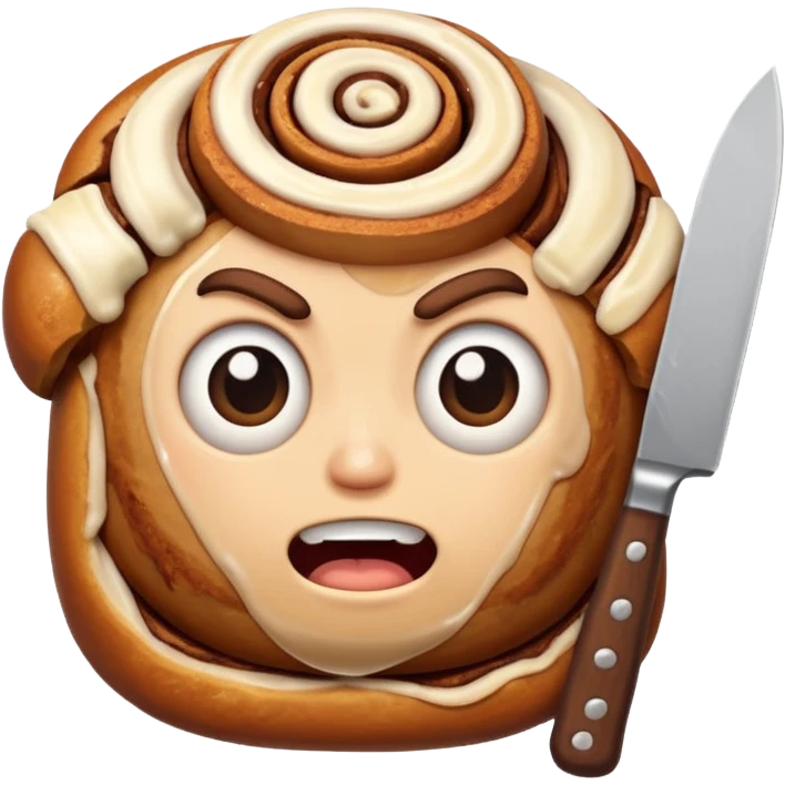 angry cinnamon roll holding weapon emoji