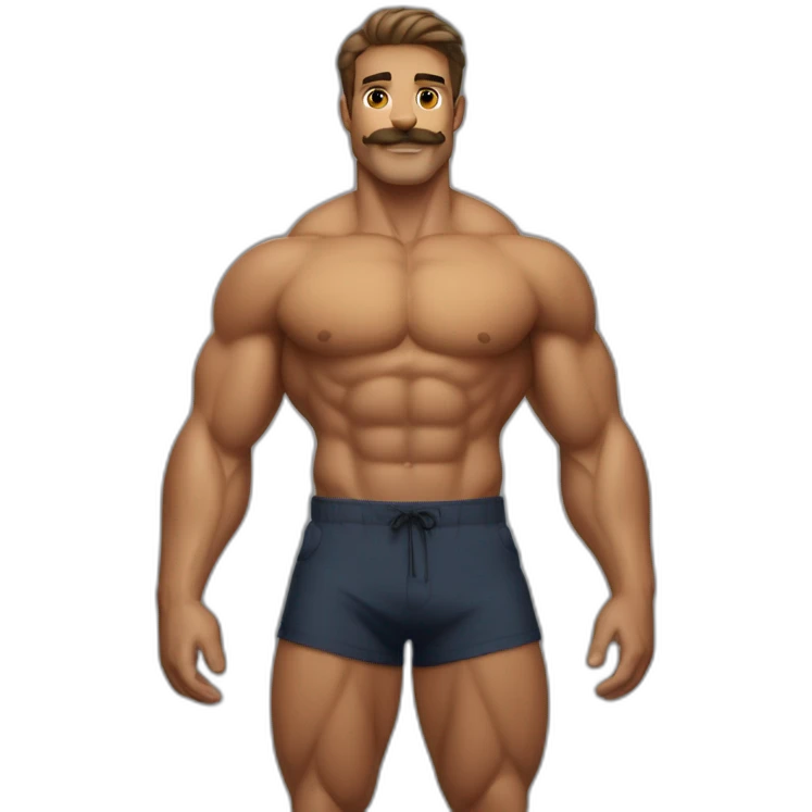  lifeguard guy, tanned, chest hair, simple mustache and hyper muscular pecs emoji