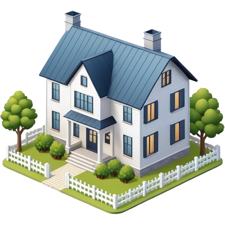 isometric exterior modern farmhouse, 3d realistic emoji