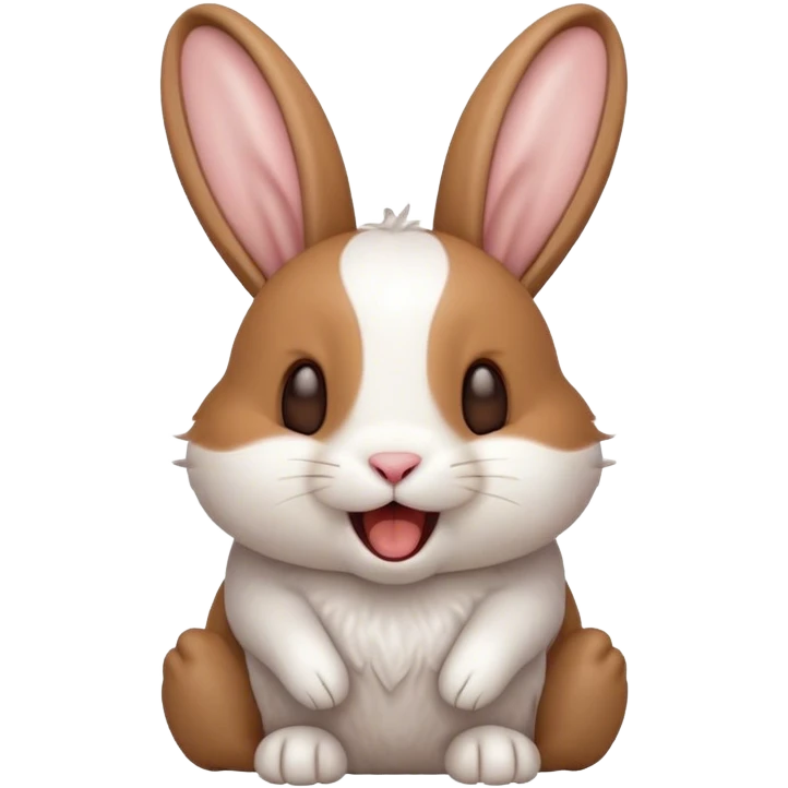 Cinematic Cute Yawning White and Brown Rabbit Portrait Emoji, Head tilted slightly with a dramatic, wide-open yawn, showcasing a soft, patterned fur with crisp white and warm brown patches, floppy ears slightly drooping, round eyes barely open in drowsy contentment, Simplified yet irresistibly adorable features, highly detailed, glowing with a soft, cozy glow, high shine, relaxed yet expressive, stylized with a touch of whimsy, bright and endearing, soft glowing outline, capturing the essence of a sleepy yet affectionate bunny, so drowsy it feels like it could stretch out of the screen and curl up for a nap! emoji