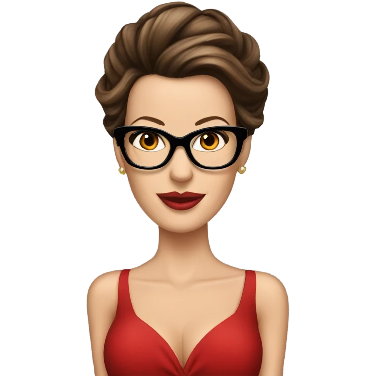 Kate Beckinsale red dress, glasses, updo emoji