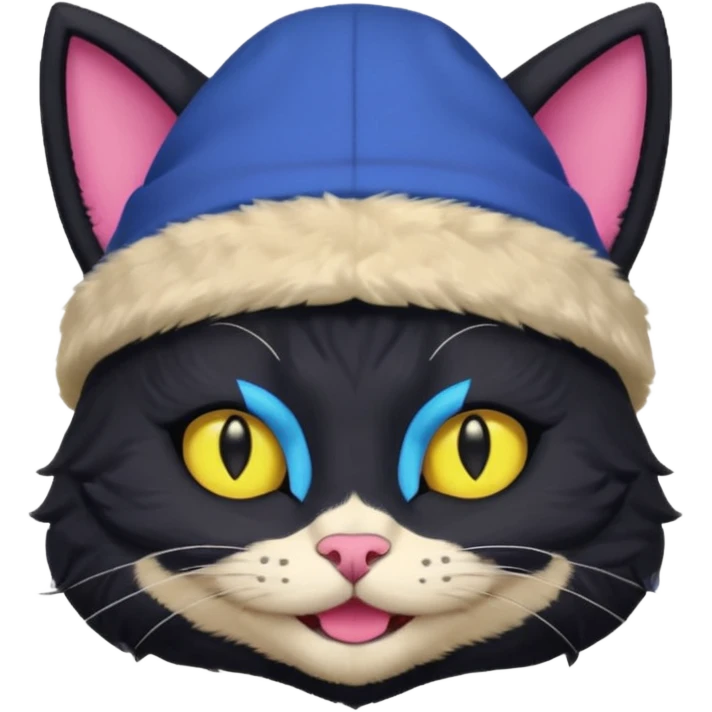 image friend from deltarune, a cat with a pink eye and a yellow eye, and black fur and pointy ears smiling emoji