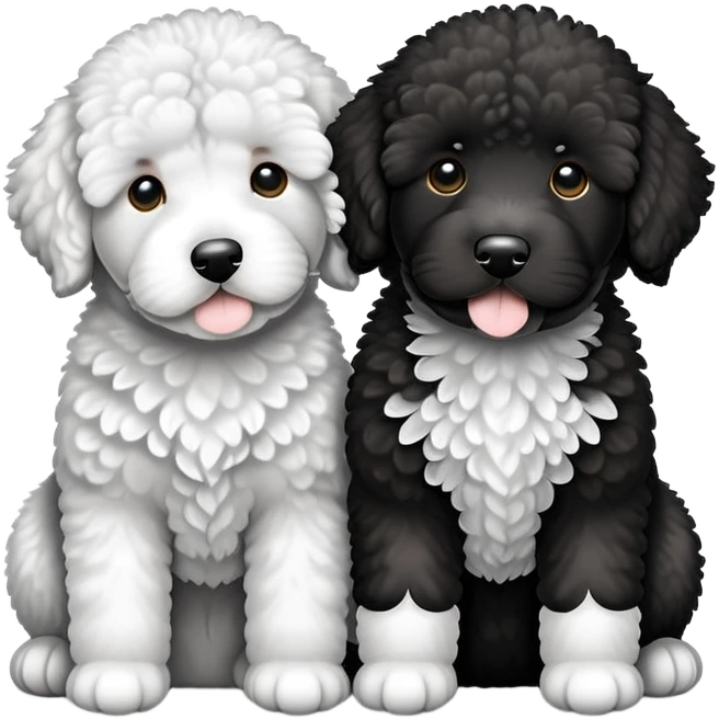 Two Spanish Water Doodle black and white puppy emoji