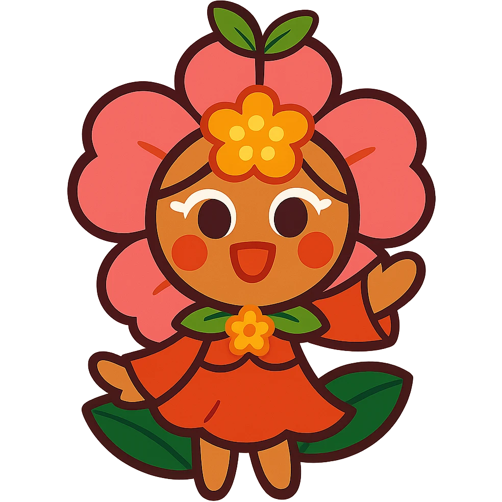 blossom cookie character, cute, vibrant, detailed, full body emoji