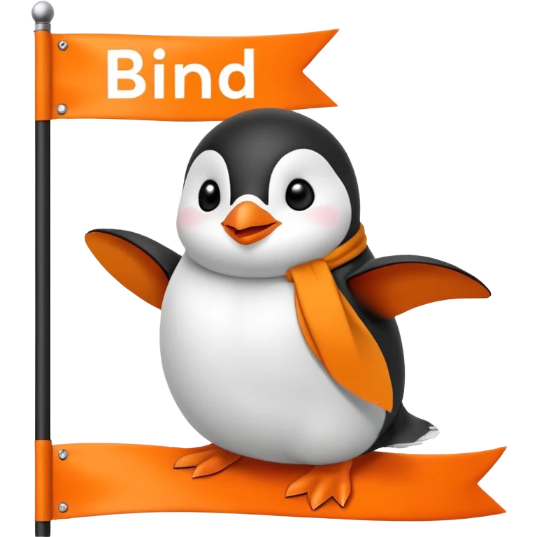 Colorful banner that says 'Bind is Life!!!', in bright orange, and on top of the banner a winking little white happy penguin emoji
