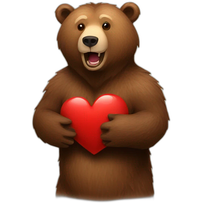 Grizzly holding a heart emoji