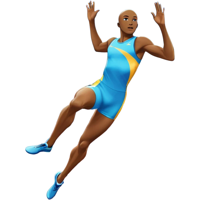 An icon featuring a combination of athletic disciplines: a sprinter dashing down the track, a high jumper clearing the bar, a javelin thrower in action, and a long jumper mid-air. The background shows a vibrant stadium with cheering crowds, bright lights, and a clear sky. emoji