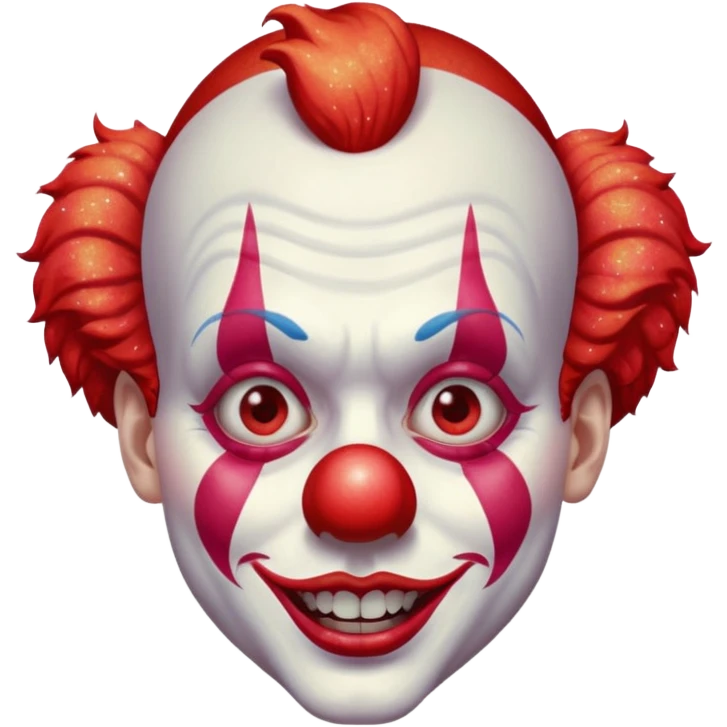 red glitter clown with the retarded facial expression emoji