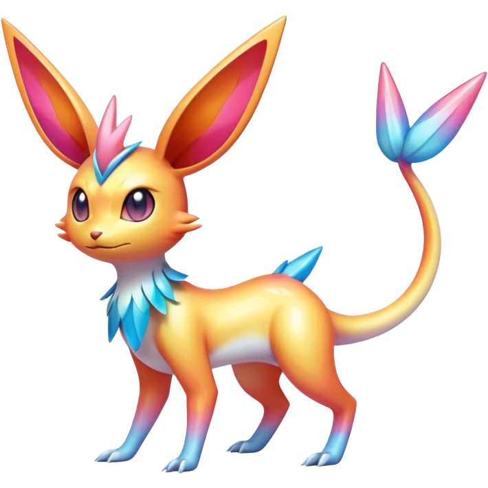 Colorful Shiny Exotic Victini-Salandit-Aurorus-Sylveon-Fakémon-hybrid-creature (full body)  emoji