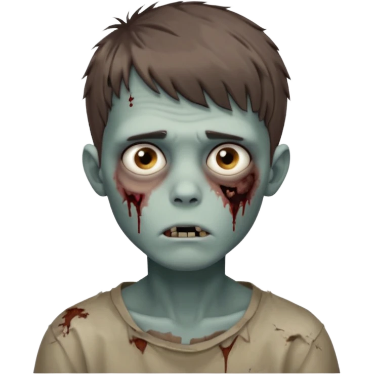 zombie boy youthful face, messy brown short hair in fringe haircut, closed mouth, without wrinkles emoji