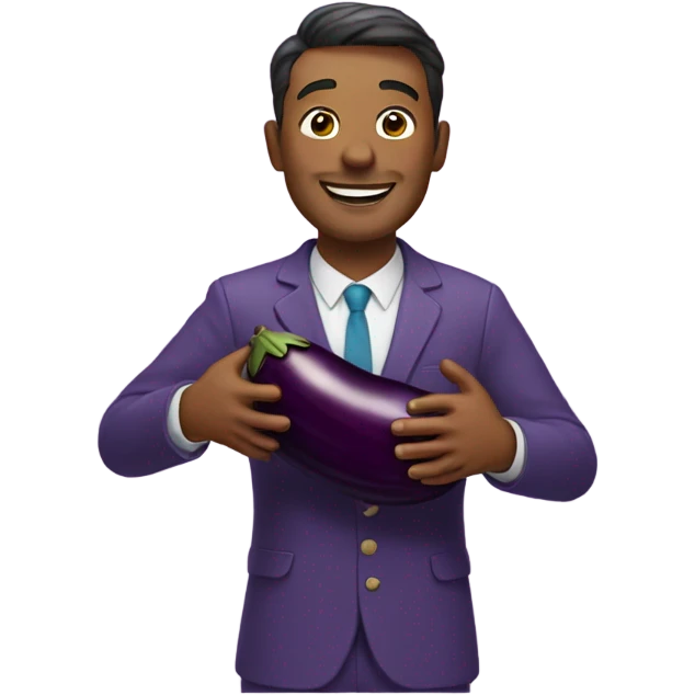 man holding eggplant smiling emoji