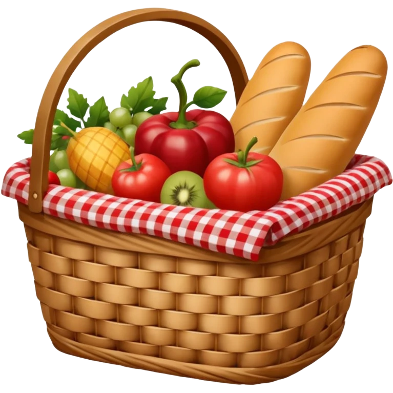 wicker basket with picnic cloth in it emoji