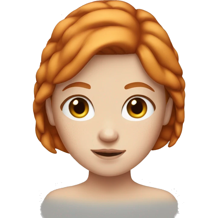 white girl with ginger hair and freckles with round head emoji