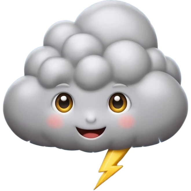 cute gray Thunderstorm Cloud, eyes, lightning bolt emoji