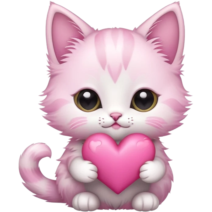 Kitten holding a pink heart emoji