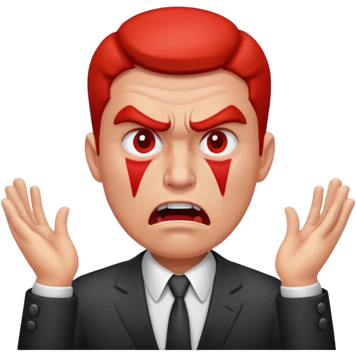 Agitated businessman with red face, furrowed brows, looking stressed emoji