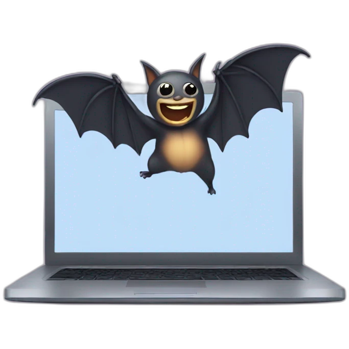 a silly bat using a laptop emoji