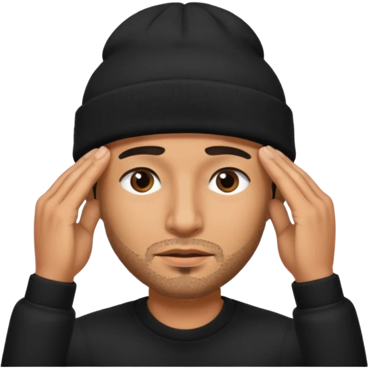 Hispanic man with black beanie hat pulled down over eyes emoji