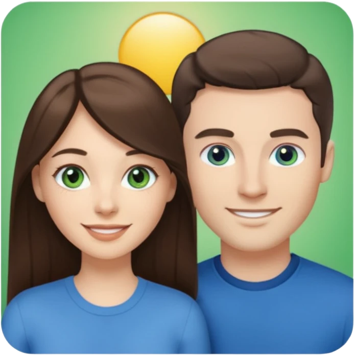 “A Polaroid-style photo of a couple with a heart of a white woman with long brunette hair and blue eyes, and a white man with short brunette hair and green eyes.” emoji